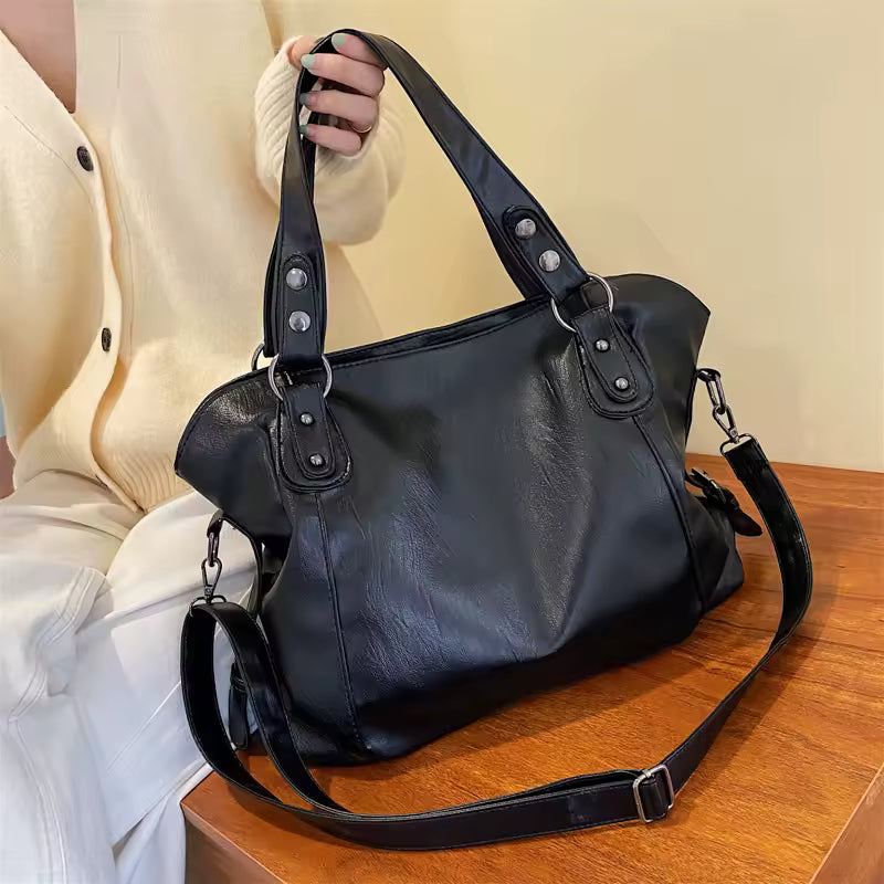 2025 New Soft PU Leather Handbag for Women – Large Capacity Retro Shoulder Bag, Elegant Versatile Tote