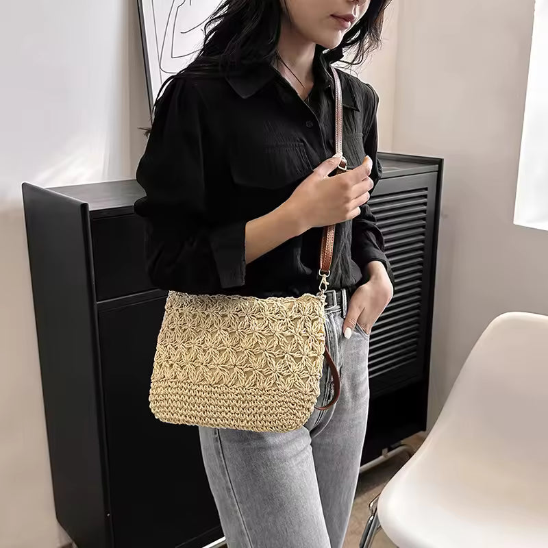 Women’s Straw Crossbody Bag – Summer Woven Shoulder Purse