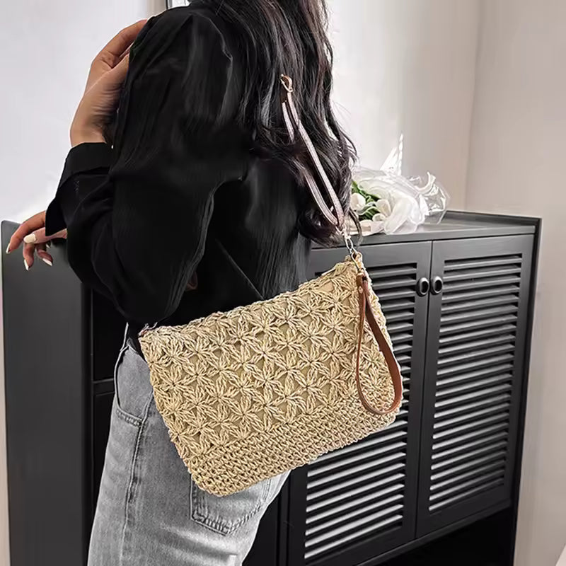 Women’s Straw Crossbody Bag – Summer Woven Shoulder Purse