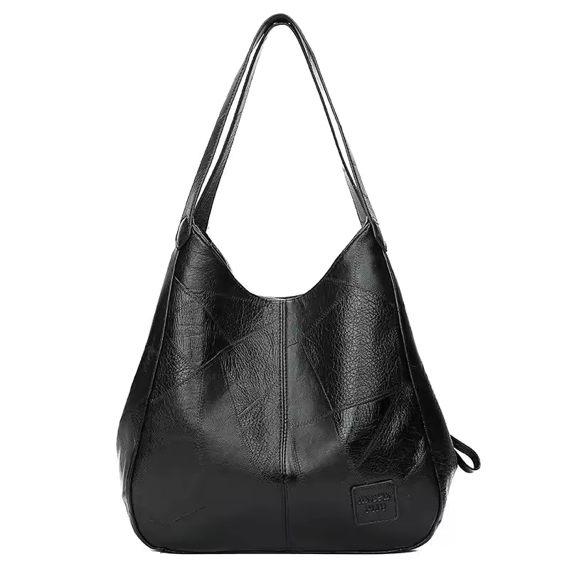 Vintage Leather Marble-Grain Shoulder Bag – Large Tote for Women