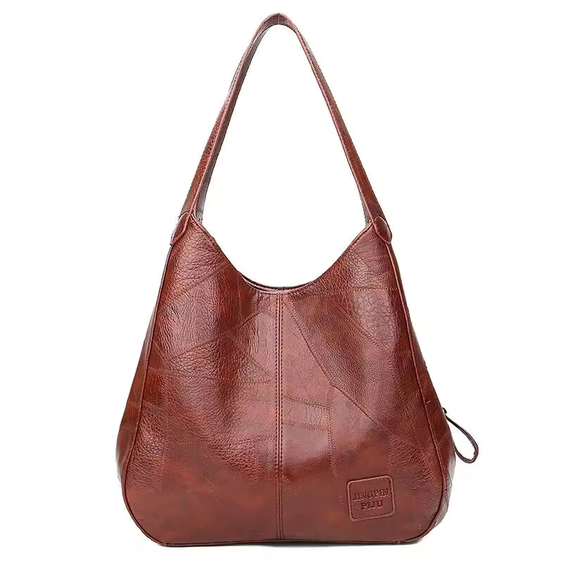 Vintage Leather Marble-Grain Shoulder Bag – Large Tote for Women