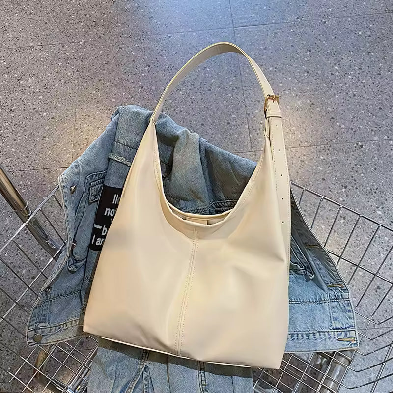 Vintage Large Capacity Shoulder Bag for Women – Soft Solid Crossbody Tote Purse, Retro Commuter Handbag