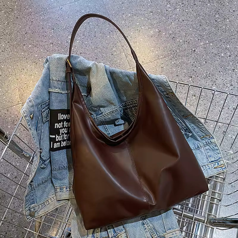 Vintage Large Capacity Shoulder Bag for Women – Soft Solid Crossbody Tote Purse, Retro Commuter Handbag