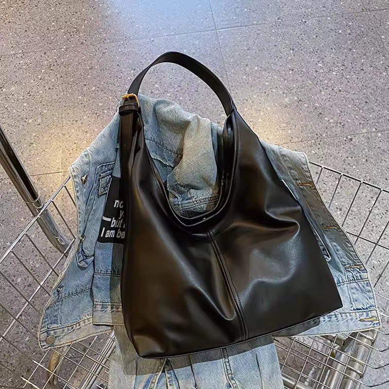 Vintage Large Capacity Shoulder Bag for Women – Soft Solid Crossbody Tote Purse, Retro Commuter Handbag
