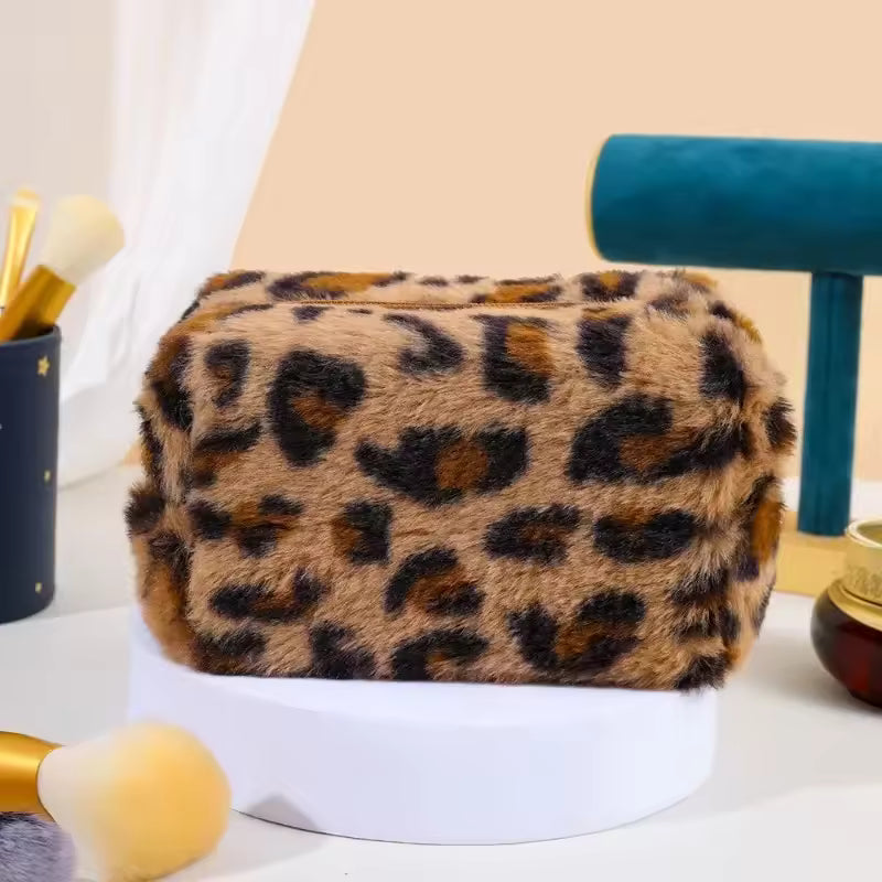 Leopard Print Makeup Bag – Soft Travel Cosmetic Organizer for Women