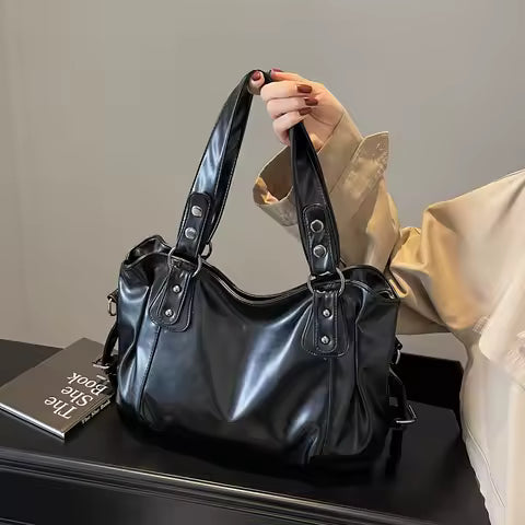 2025 New Soft PU Leather Handbag for Women – Large Capacity Retro Shoulder Bag, Elegant Versatile Tote