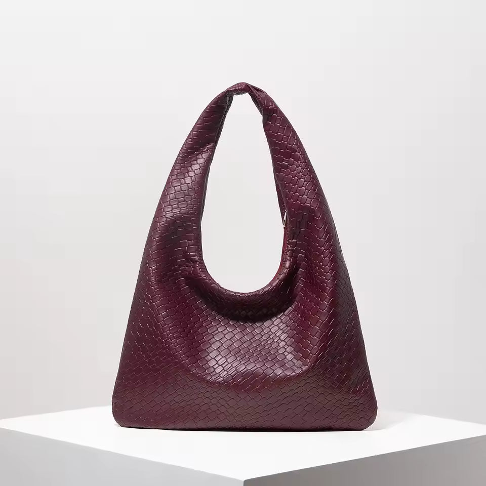Retro Woven Faux Leather Shoulder Bag for Women – Vintage Crossbody Handbag