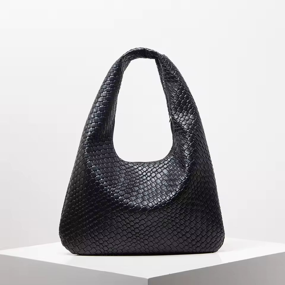 Retro Woven Faux Leather Shoulder Bag for Women – Vintage Crossbody Handbag